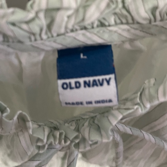 EUC Old Navy Waist-Defined Ruffled Midi Dress Green Striped Large - Picture 5 of 5